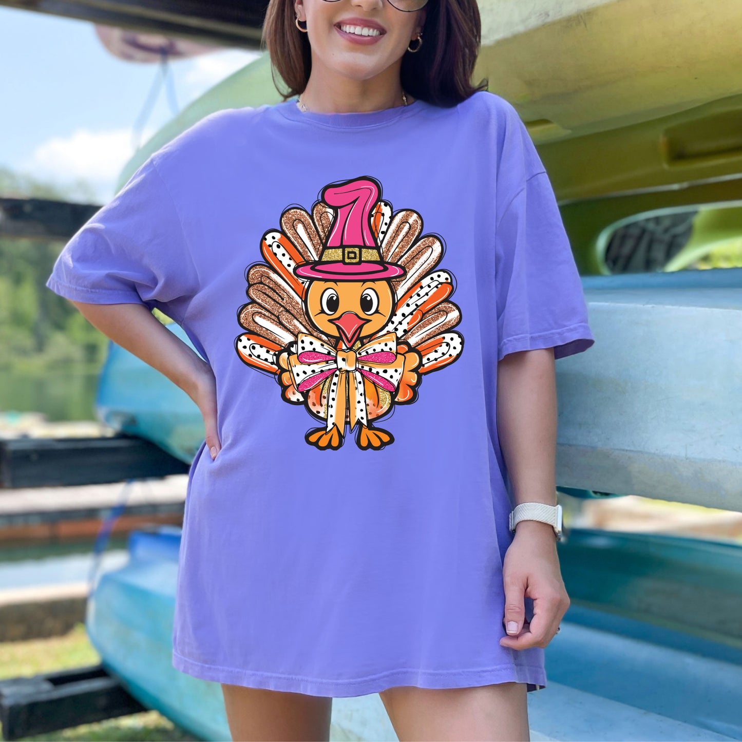 Thanksgiving Turkey Glitter Character DTF Transfer Ready to Press Holiday Heat Transfer for Shirts Turkey Glitter UV Sticker