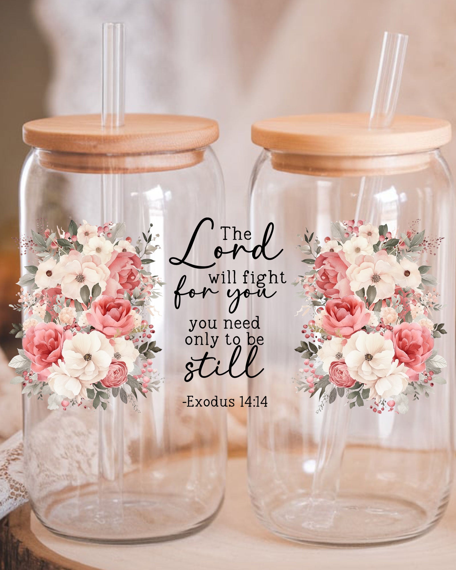 The Lord Will Fight For You Glass Tumbler UV DTF wrap
