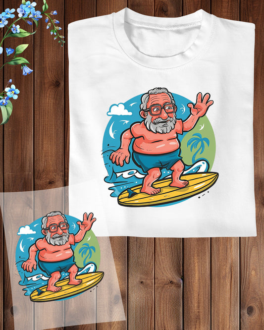 Funny Surfing Old Man DTF Transfer Sheets