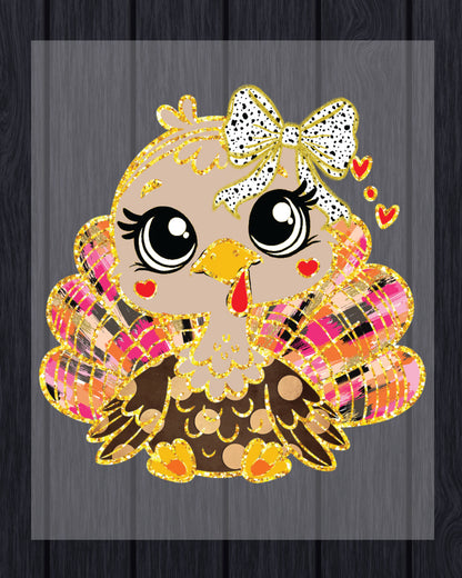 Turkey Bow Glitter DTF Transfer Ready to Press