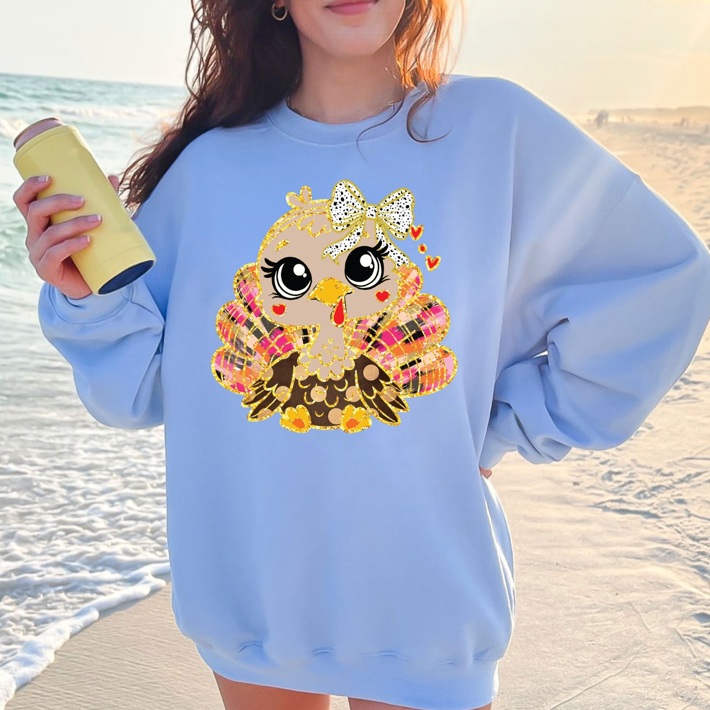 Thanksgiving Turkey Faux Glitter DTF Transfer Ready to Press Heat Transfer for Shirts DIY Turkey Tee UV Sticker Craft