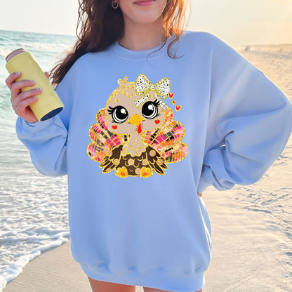 Thanksgiving Turkey Faux Glitter DTF Transfer Ready to Press Heat Transfer for Shirts DIY Turkey Tee UV Sticker Craft