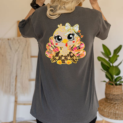 Thanksgiving Turkey Faux Glitter DTF Transfer Ready to Press Heat Transfer for Shirts DIY Turkey Tee UV Sticker Craft
