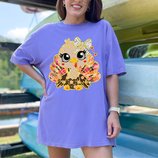 Thanksgiving Turkey Faux Glitter DTF Transfer Ready to Press Heat Transfer for Shirts DIY Turkey Tee UV Sticker Craft