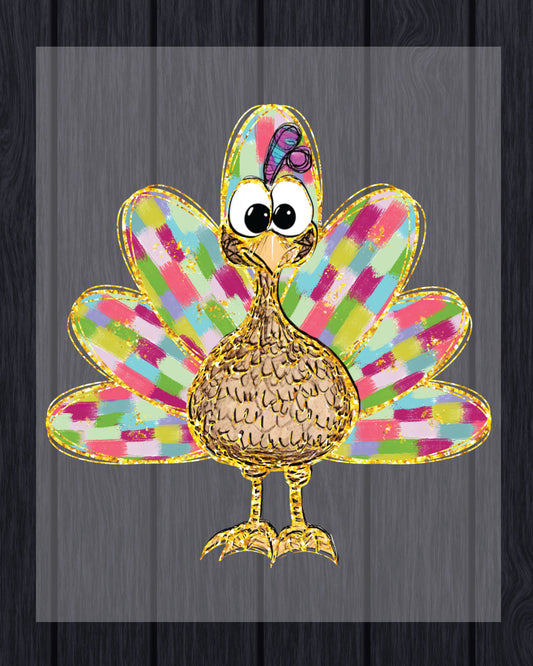 Turkey Cartoon Glitter DTF Transfer Ready to Press