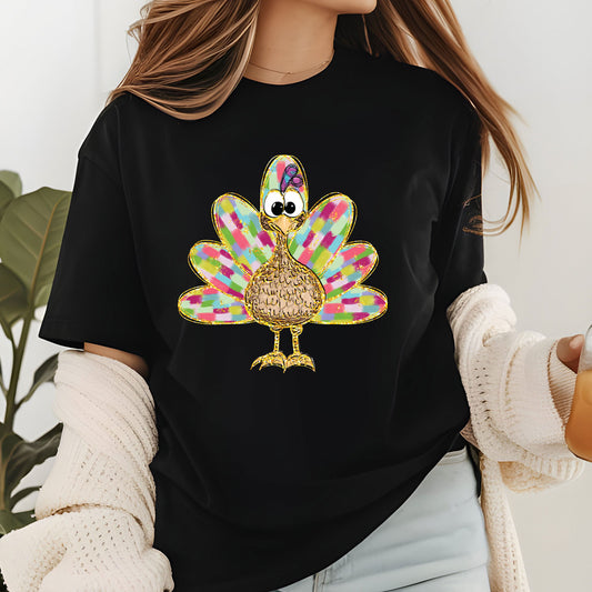 Turkey Cartoon Glitter DTF Transfer Ready to Press Heat Transfer for Shirts DIY Thanksgiving Tee UV Sticker Craft