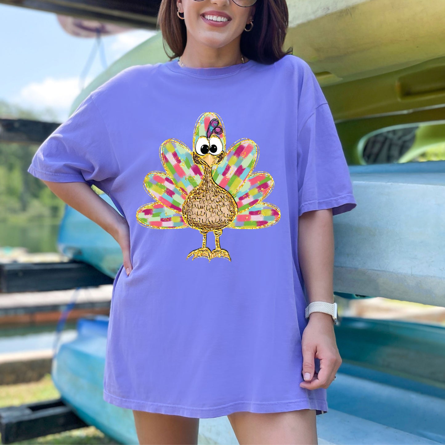 Turkey Cartoon Glitter DTF Transfer Ready to Press Heat Transfer for Shirts DIY Thanksgiving Tee UV Sticker Craft