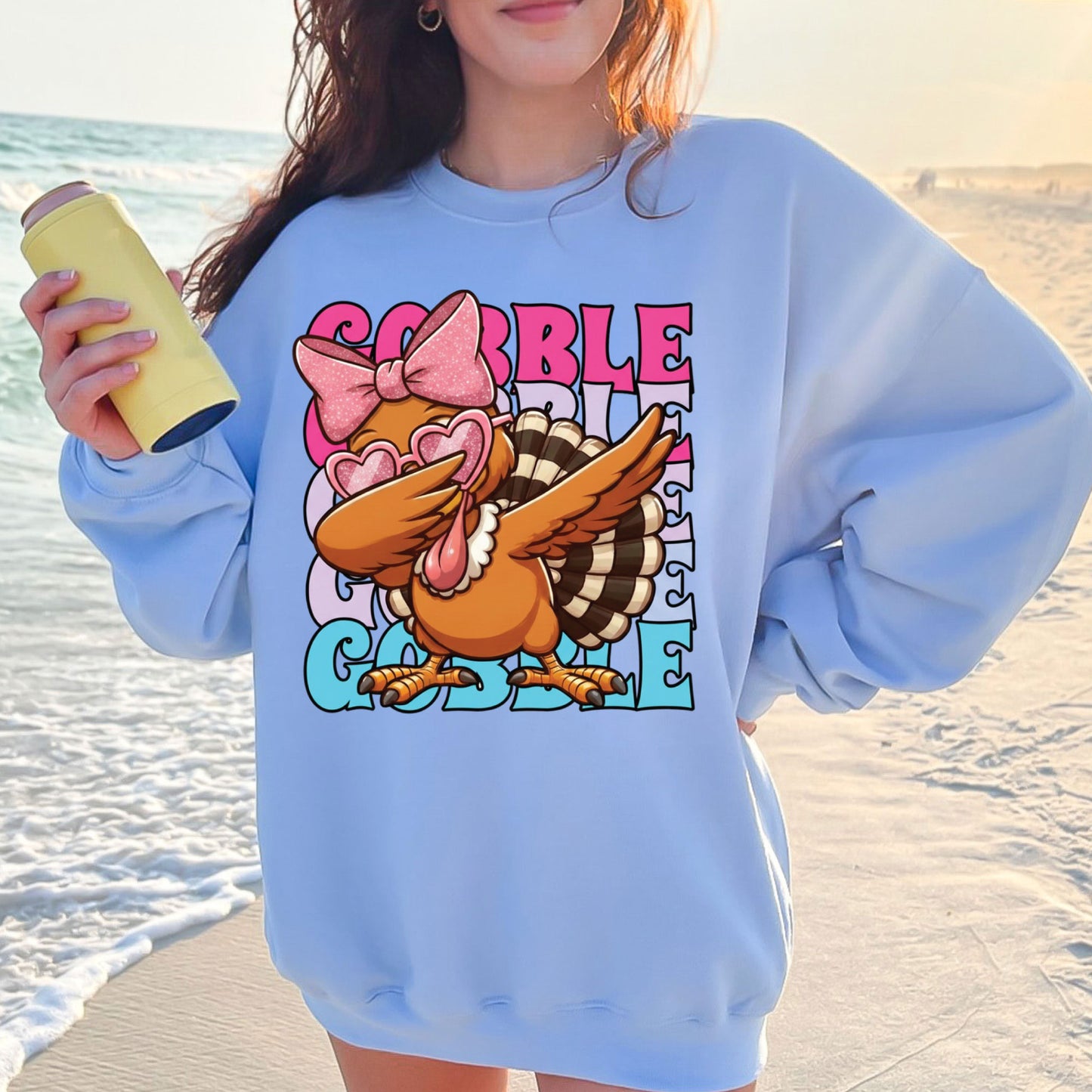 Thanksgiving Gobble Coquette Glitter DTF Transfer Ready to Press Holiday Heat Transfer for Shirts Coquette Glitter UV Sticker