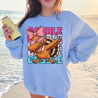 Thanksgiving Gobble Coquette Glitter DTF Transfer Ready to Press Holiday Heat Transfer for Shirts Coquette Glitter UV Sticker