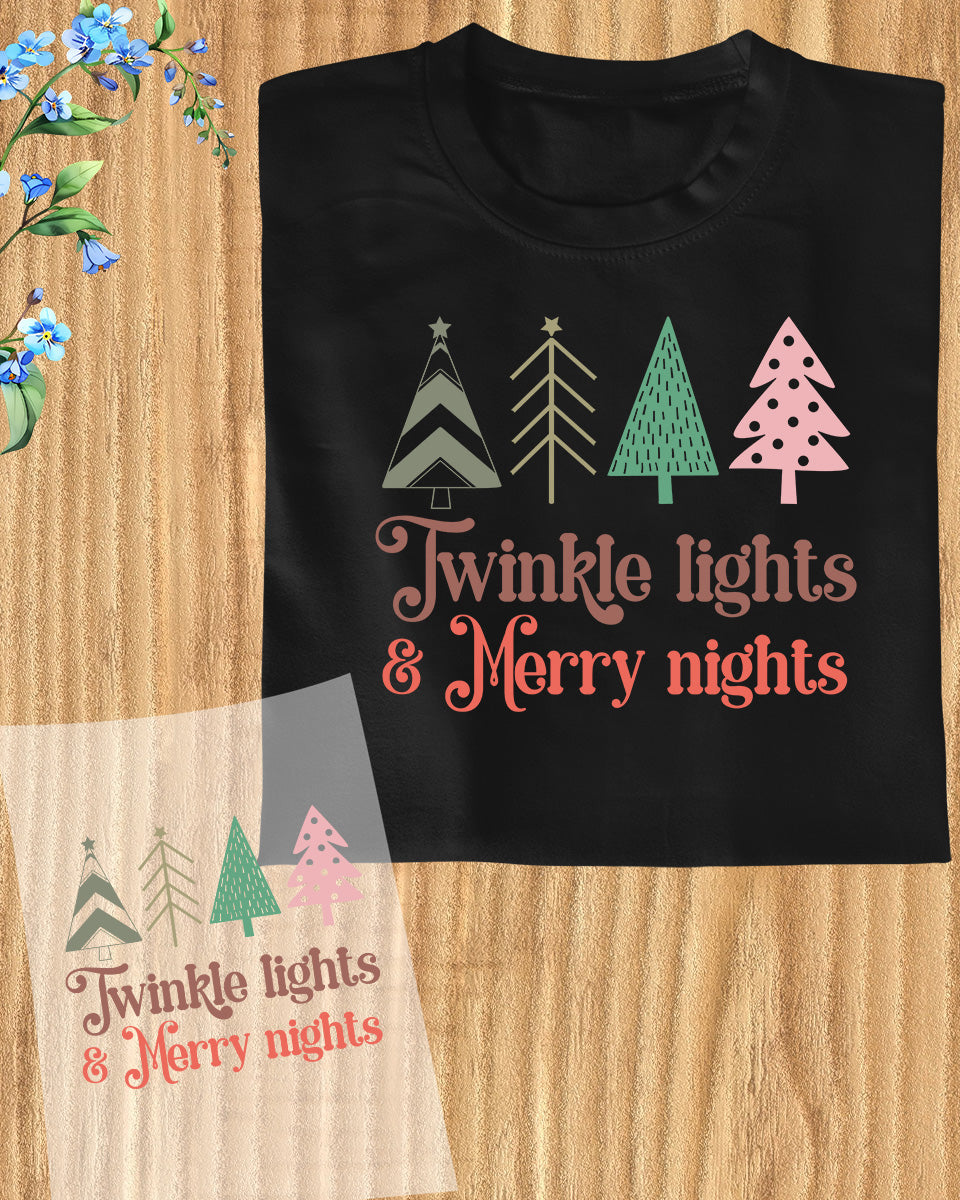 Twinkle Lights and Merry Nights DTF Transfer Film