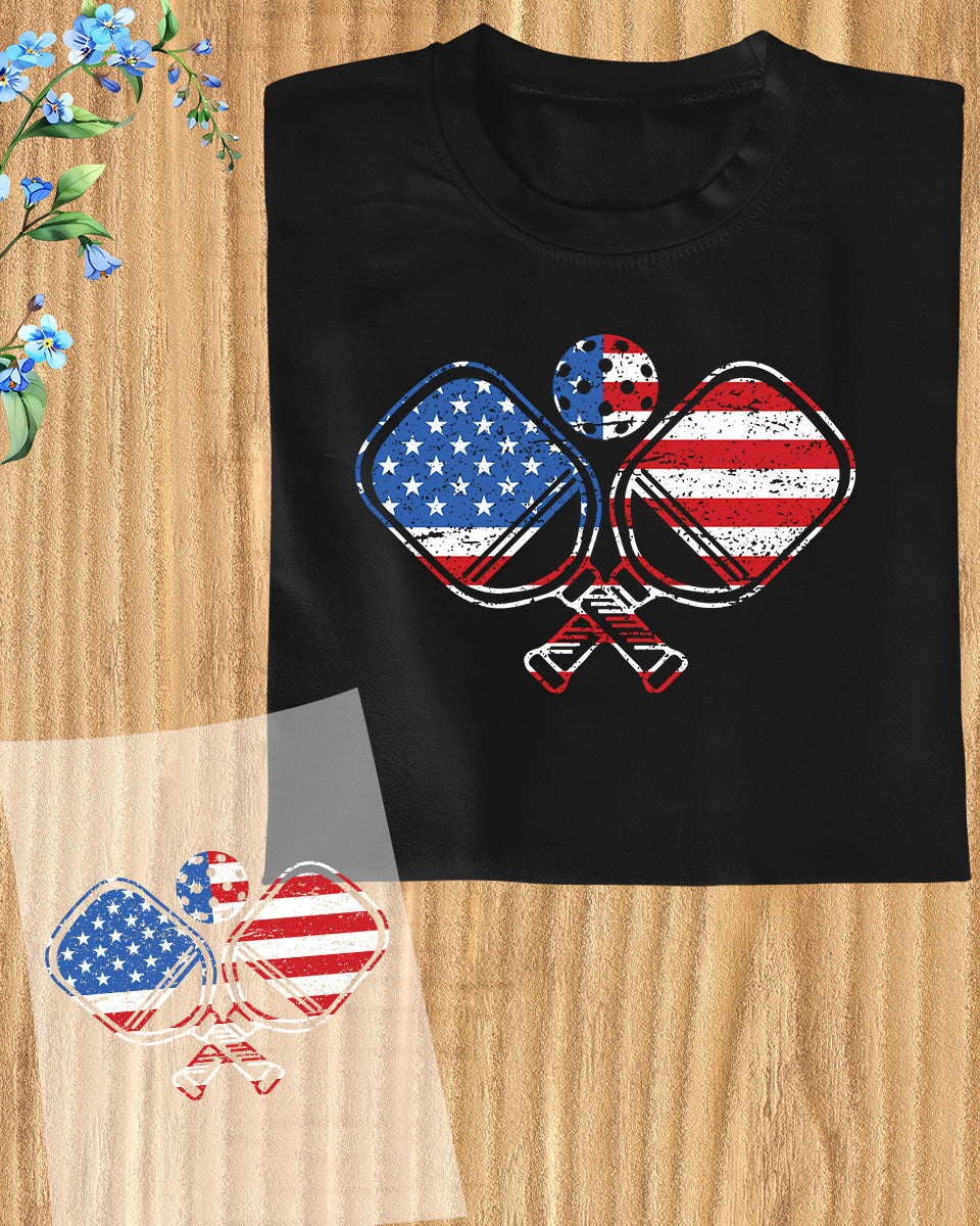 Pickleball with USA Flag DTF Transfer Film