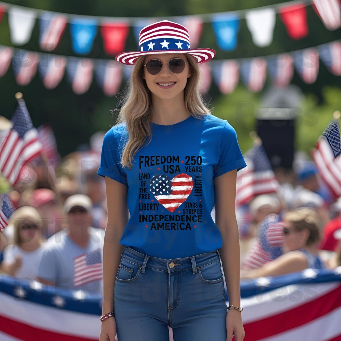 USA 250 Years DTF Transfer Ready to Press Freedom Heart Retro Patriotic American Flag Heat Transfer For Shirts Independence Day UV Sticker Prints