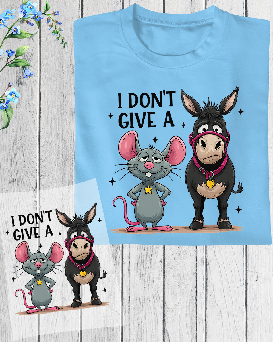 Valentine Day DTF Transfer ready to Press  I Don’t Give a Funny Mouse and Donkey Heat Transfer for Shirts Couple UV Sticker Iron Transfer