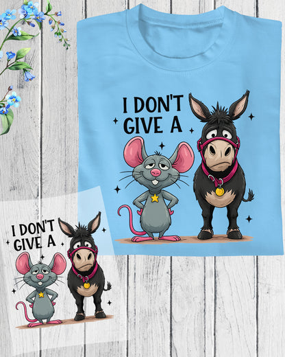 Valentine Day DTF Transfer ready to Press  I Don’t Give a Funny Mouse and Donkey Heat Transfer for Shirts Couple UV Sticker Iron Transfer