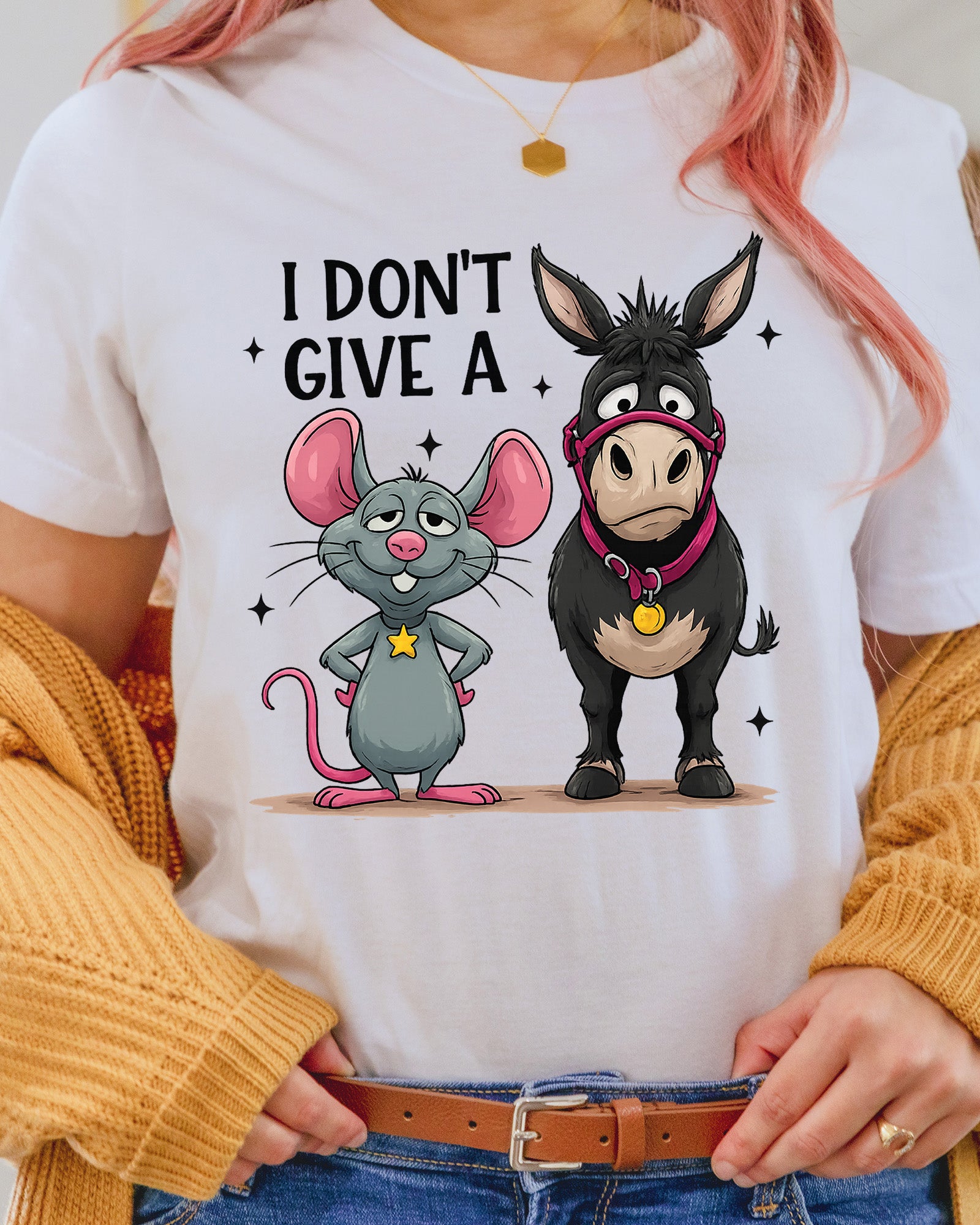 Valentine Day DTF Transfer ready to Press  I Don’t Give a Funny Mouse and Donkey Heat Transfer for Shirts Couple UV Sticker Iron Transfer