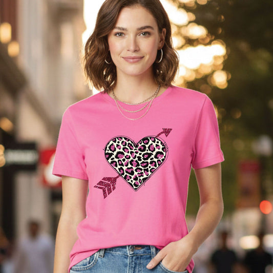Valentine Day Womens Leopard Heart Shirt Cute Valentine Day Tees Animal Print Ladies Top Heart Valentine Girls Gift Shirts