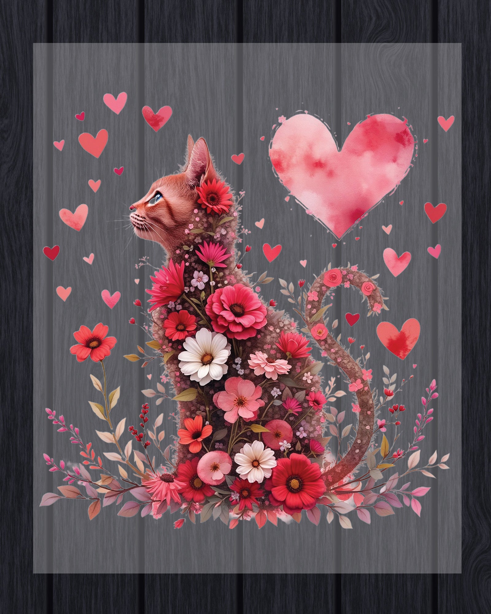Valentine Floral Cat DTF Transfer Ready to Press