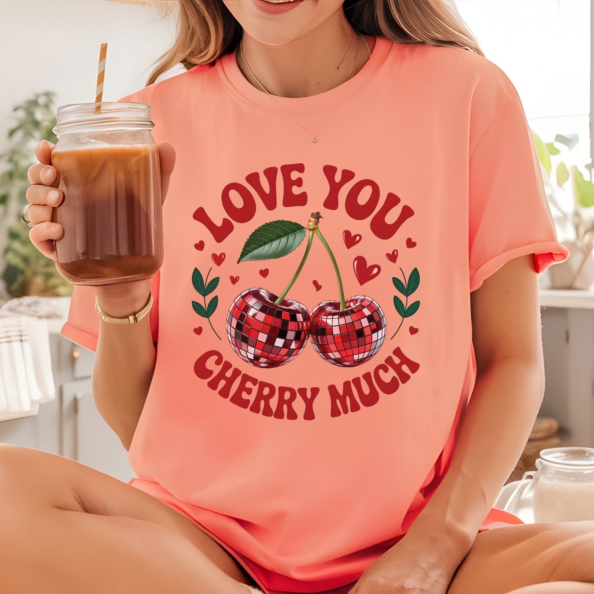 Valentines Day DTF Transfer ready to Press Love You Cherry Much Heat Transfer for Shirts Valentine UV Sticker Prints Iron on Transfer