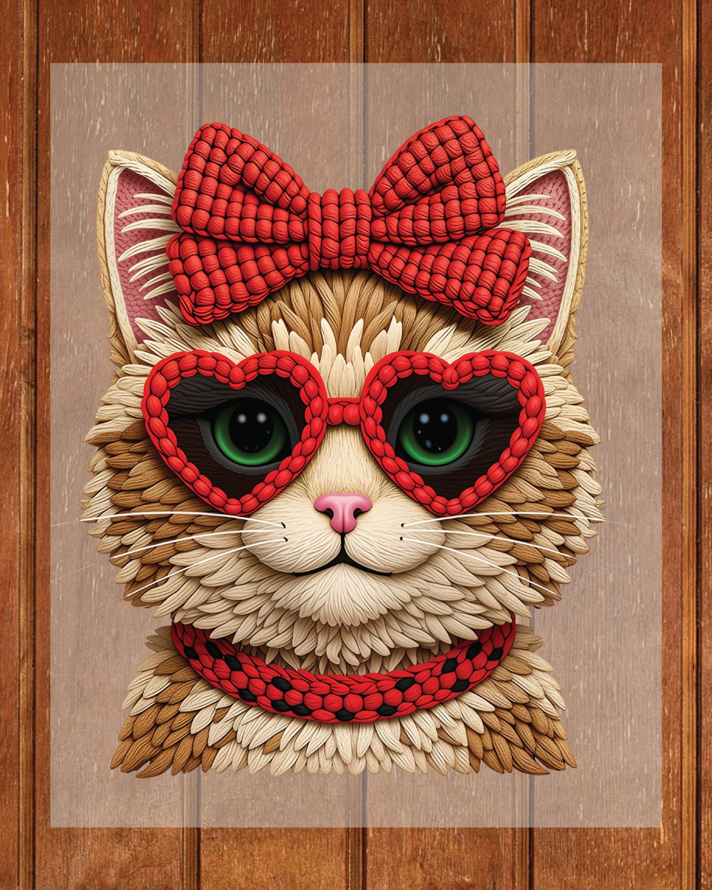 Valentines Day Yarn Crochet Cat DTF Transfer