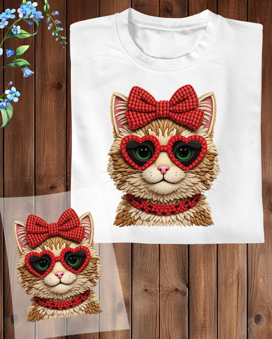 Valentines Day Yarn Crochet Cat DTF Transfer