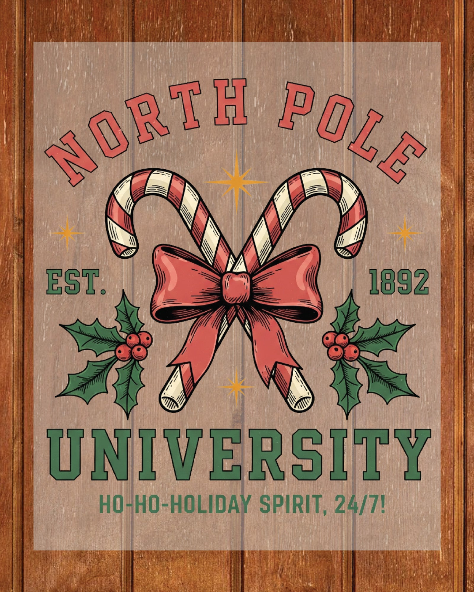 Vintage Christmas University DTF Transfer, Holiday Heat Press Design, Xmas Shirt Print, UV DTF Sticker, Retro Christmas Gift Idea