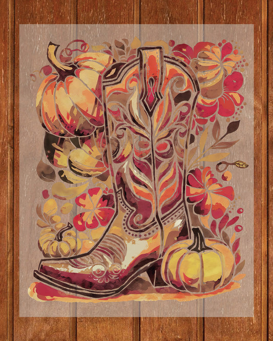 Western Fall Cowboy Boot Boho Fall DTF Transfer