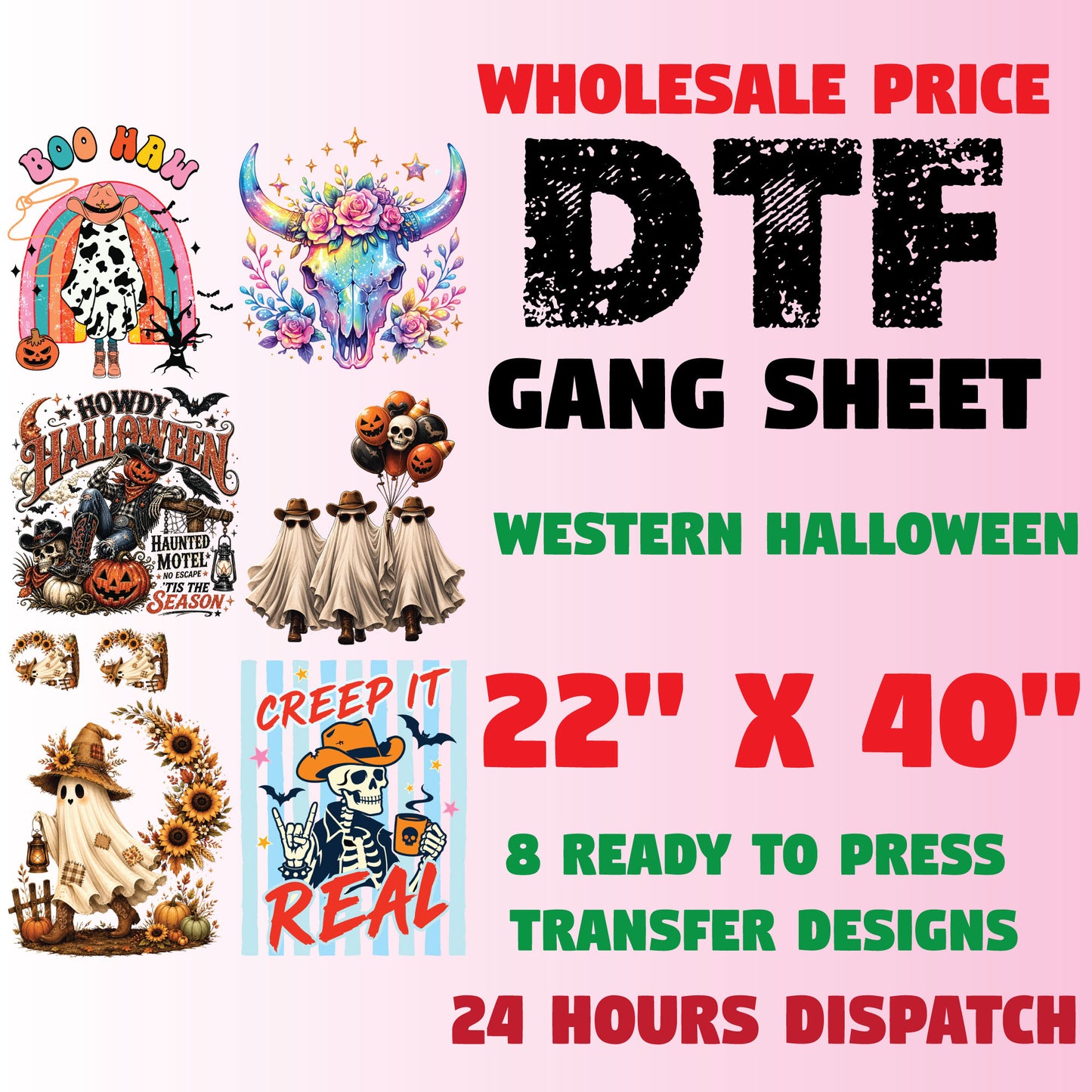 Western Halloween Premade Gang Sheet Vintage Halloween DTF Transfer ready to Press Retro Spooky Season Ghost Pumpkin Heat Transfer