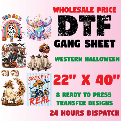 Western Halloween Premade Gang Sheet Vintage Halloween DTF Transfer ready to Press Retro Spooky Season Ghost Pumpkin Heat Transfer