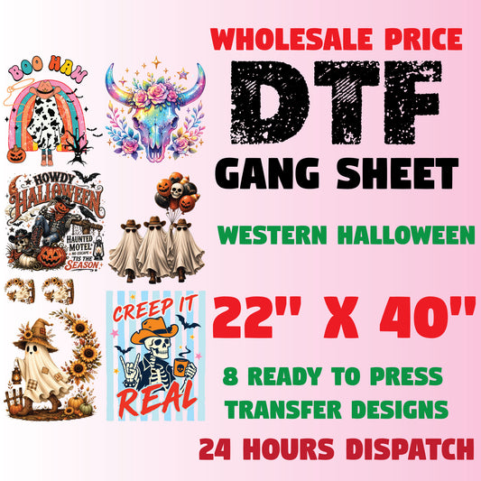 Western Halloween Premade Gang Sheet Vintage Halloween DTF Transfer ready to Press Retro Spooky Season Ghost Pumpkin Heat Transfer