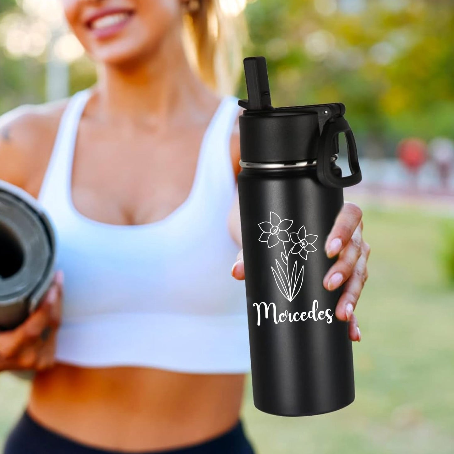 Wildflower Custom Name Stainless Steel Water Bottle