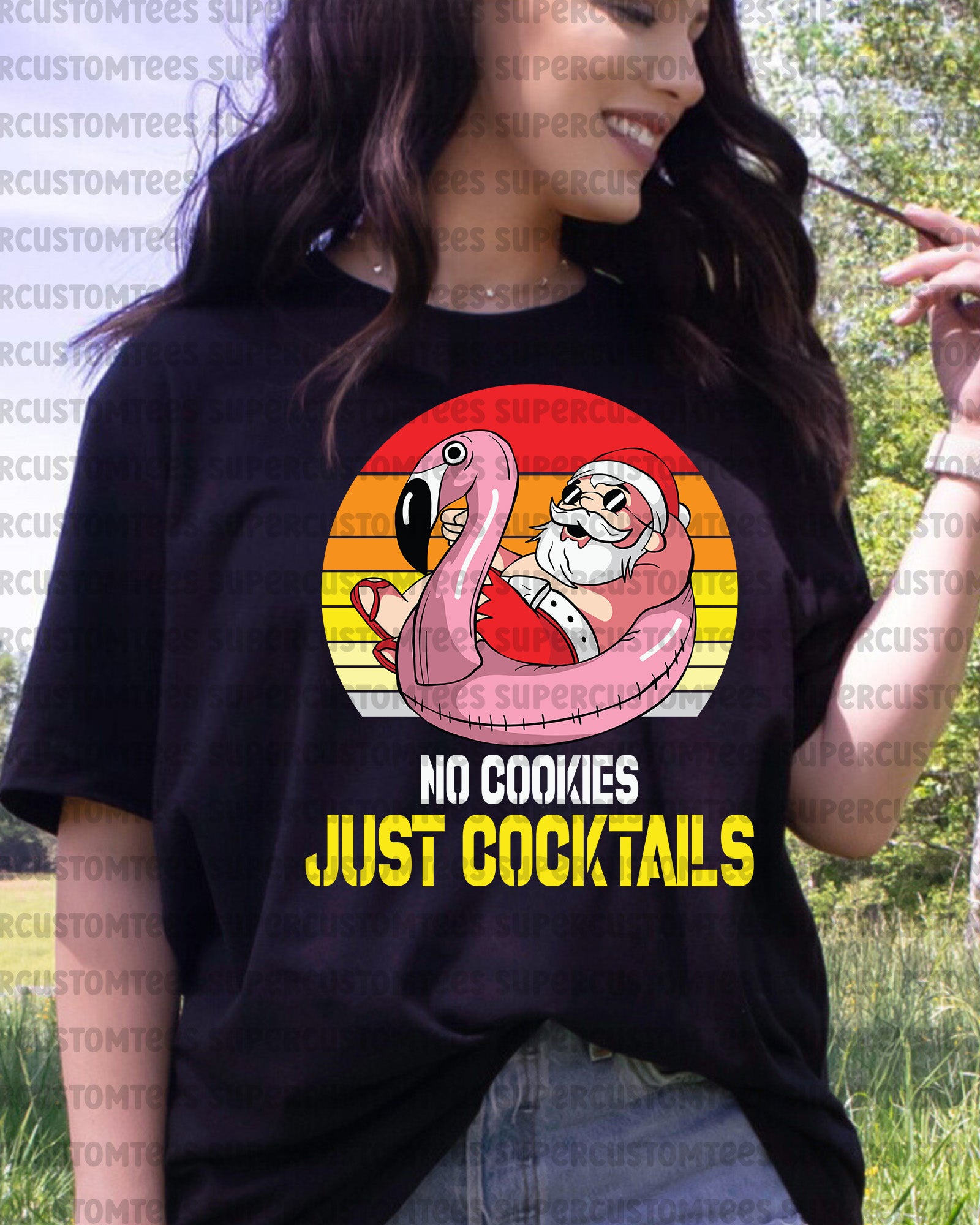 Xmas in July No Cookies Cocktails Santa DTF Transfer