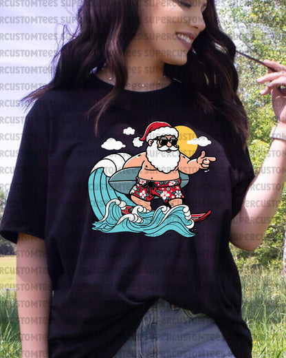 Xmas in July Santa Claus Surfing DTF Transfer