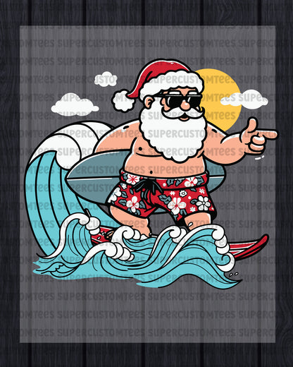 Xmas in July Santa Claus Surfing DTF Transfer