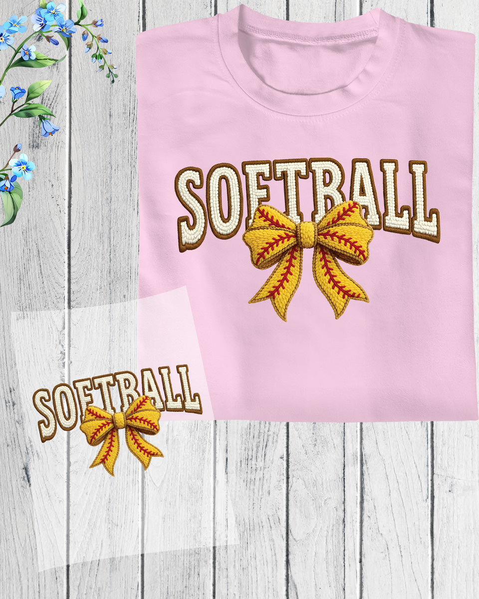 Yarn Softball Bow DTF Transfer
